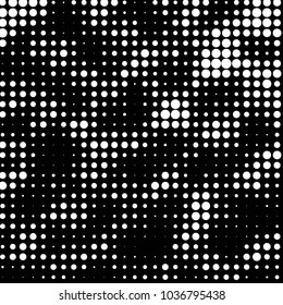 Abstract grunge grid polka dot halftone background pattern. Spotted black and white vector line illustration