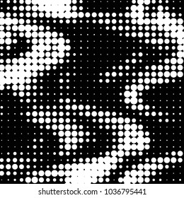 Abstract grunge grid polka dot halftone background pattern. Spotted black and white vector line illustration