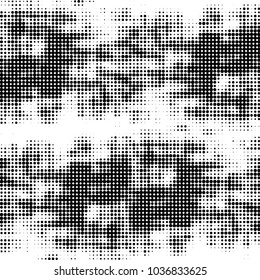 Abstract grunge grid polka dot halftone background pattern. Spotted black and white vector line illustration

