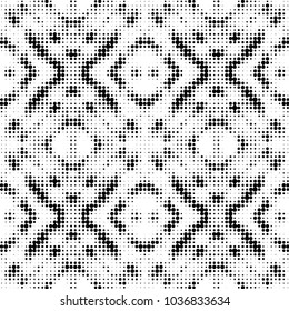 Abstract grunge grid polka dot halftone background pattern. Spotted black and white vector line illustration
