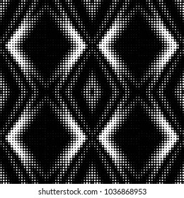 Abstract grunge grid polka dot halftone background pattern. Spotted black and white vector line illustration
