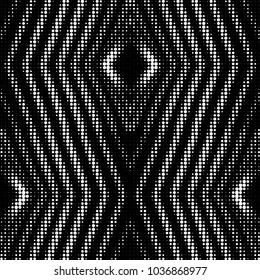 Abstract grunge grid polka dot halftone background pattern. Spotted black and white vector line illustration
