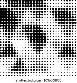 Abstract grunge grid polka dot halftone background pattern. Spotted black and white vector line illustration
