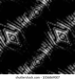 Abstract grunge grid polka dot halftone background pattern. Spotted black and white vector line illustration

