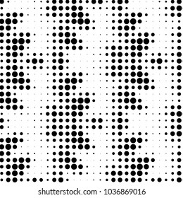 Abstract grunge grid polka dot halftone background pattern. Spotted black and white vector line illustration
