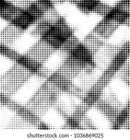 Abstract grunge grid polka dot halftone background pattern. Spotted black and white vector line illustration
