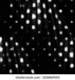 Abstract grunge grid polka dot halftone background pattern. Spotted black and white vector line illustration
