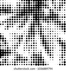 Abstract grunge grid polka dot halftone background pattern. Spotted black and white vector line illustration
