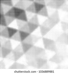 Abstract grunge grid polka dot halftone background pattern. Spotted black and white vector line illustration
