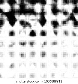 Abstract grunge grid polka dot halftone background pattern. Spotted black and white vector line illustration
