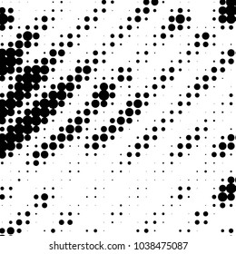 Abstract grunge grid polka dot halftone background pattern. Spotted black and white vector line illustration
