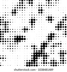 Abstract grunge grid polka dot halftone background pattern. Spotted black and white vector line illustration
