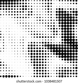 Abstract grunge grid polka dot halftone background pattern. Spotted black and white vector line illustration
