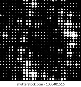 Abstract grunge grid polka dot halftone background pattern. Spotted black and white vector line illustration
