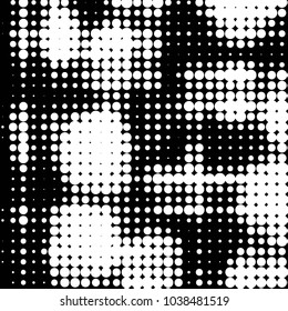 Abstract grunge grid polka dot halftone background pattern. Spotted black and white vector line illustration
