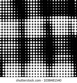 Abstract grunge grid polka dot halftone background pattern. Spotted black and white vector line illustration
