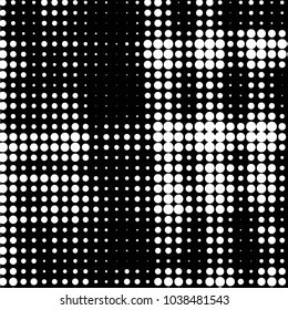 Abstract grunge grid polka dot halftone background pattern. Spotted black and white vector line illustration
