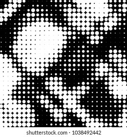 Abstract grunge grid polka dot halftone background pattern. Spotted black and white vector line illustration
