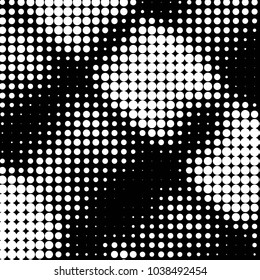 Abstract grunge grid polka dot halftone background pattern. Spotted black and white vector line illustration
