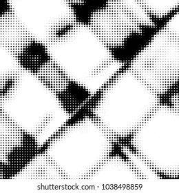 Abstract grunge grid polka dot halftone background pattern. Spotted black and white vector line illustration
