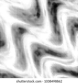Abstract grunge grid polka dot halftone background pattern. Spotted black and white vector line illustration
