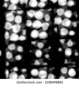 Abstract grunge grid polka dot halftone background pattern. Spotted black and white vector line illustration

