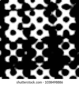 Abstract grunge grid polka dot halftone background pattern. Spotted black and white vector line illustration
