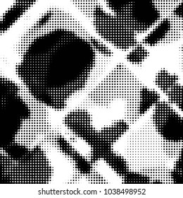 Abstract grunge grid polka dot halftone background pattern. Spotted black and white vector line illustration

