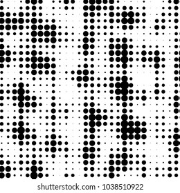 Abstract grunge grid polka dot halftone background pattern. Spotted black and white vector line illustration
