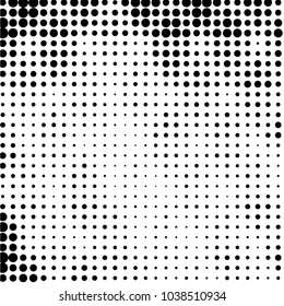 Abstract grunge grid polka dot halftone background pattern. Spotted black and white vector line illustration
