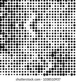 Abstract grunge grid polka dot halftone background pattern. Spotted black and white vector line illustration
