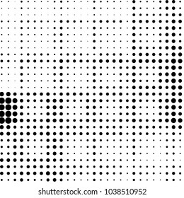 Abstract grunge grid polka dot halftone background pattern. Spotted black and white vector line illustration
