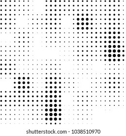 Abstract grunge grid polka dot halftone background pattern. Spotted black and white vector line illustration
