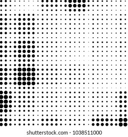 Abstract grunge grid polka dot halftone background pattern. Spotted black and white vector line illustration
