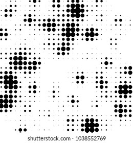 Abstract grunge grid polka dot halftone background pattern. Spotted black and white vector line illustration
