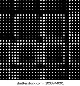 Abstract grunge grid polka dot halftone background pattern. Spotted black and white vector line illustration
