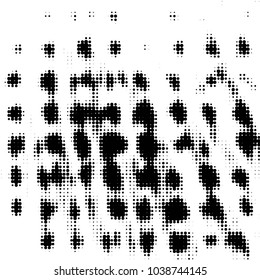 Abstract grunge grid polka dot halftone background pattern. Spotted black and white vector line illustration
