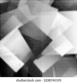 Abstract grunge grid polka dot halftone background pattern. Spotted black and white vector line illustration
