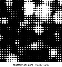 Abstract grunge grid polka dot halftone background pattern. Spotted black and white vector line illustration
