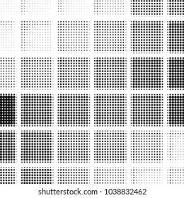 Abstract grunge grid polka dot halftone background pattern. Spotted black and white vector line illustration
