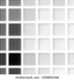 Abstract grunge grid polka dot halftone background pattern. Spotted black and white vector line illustration
