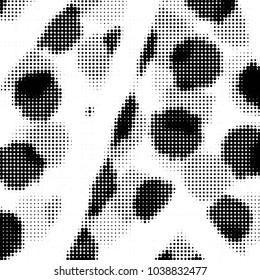Abstract grunge grid polka dot halftone background pattern. Spotted black and white vector line illustration
