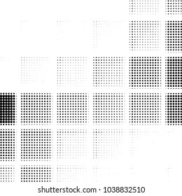 Abstract grunge grid polka dot halftone background pattern. Spotted black and white vector line illustration
