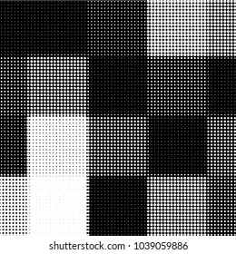 Abstract grunge grid polka dot halftone background pattern. Spotted black and white vector line illustration
