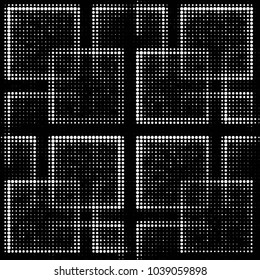 Abstract grunge grid polka dot halftone background pattern. Spotted black and white vector line illustration

