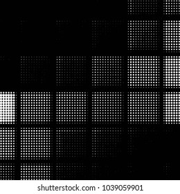 Abstract grunge grid polka dot halftone background pattern. Spotted black and white vector line illustration
