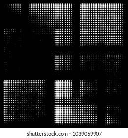 Abstract grunge grid polka dot halftone background pattern. Spotted black and white vector line illustration
