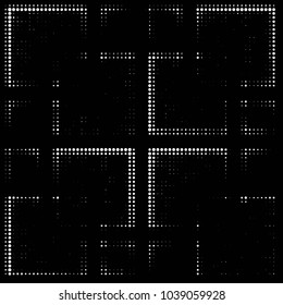 Abstract grunge grid polka dot halftone background pattern. Spotted black and white vector line illustration

