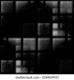 Abstract grunge grid polka dot halftone background pattern. Spotted black and white vector line illustration
