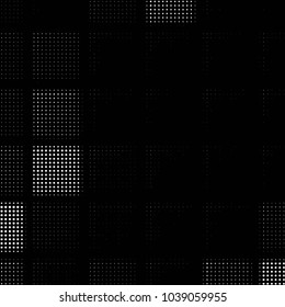 Abstract grunge grid polka dot halftone background pattern. Spotted black and white vector line illustration
